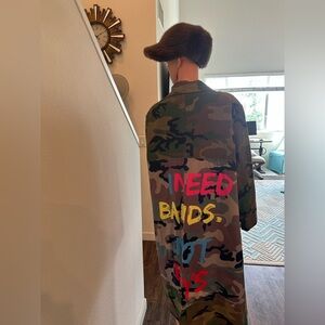 Camouflage Long Coat with Bold Text NEW